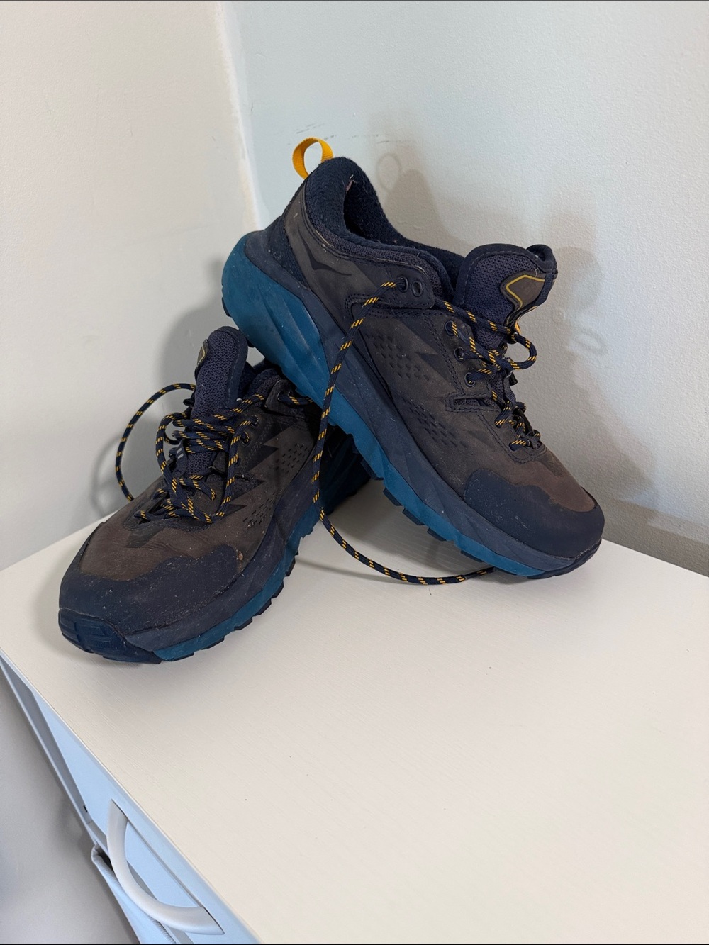 Hoka women’s Navy and Yellow Trail vortex Running Shoes